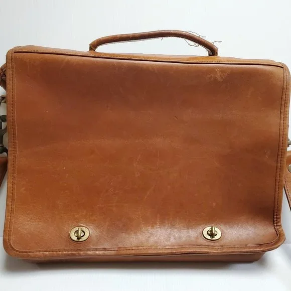 Vintage VILLAGE TANNERY by Sevestet Brown Thick Leather Briefcase Messenger Bag